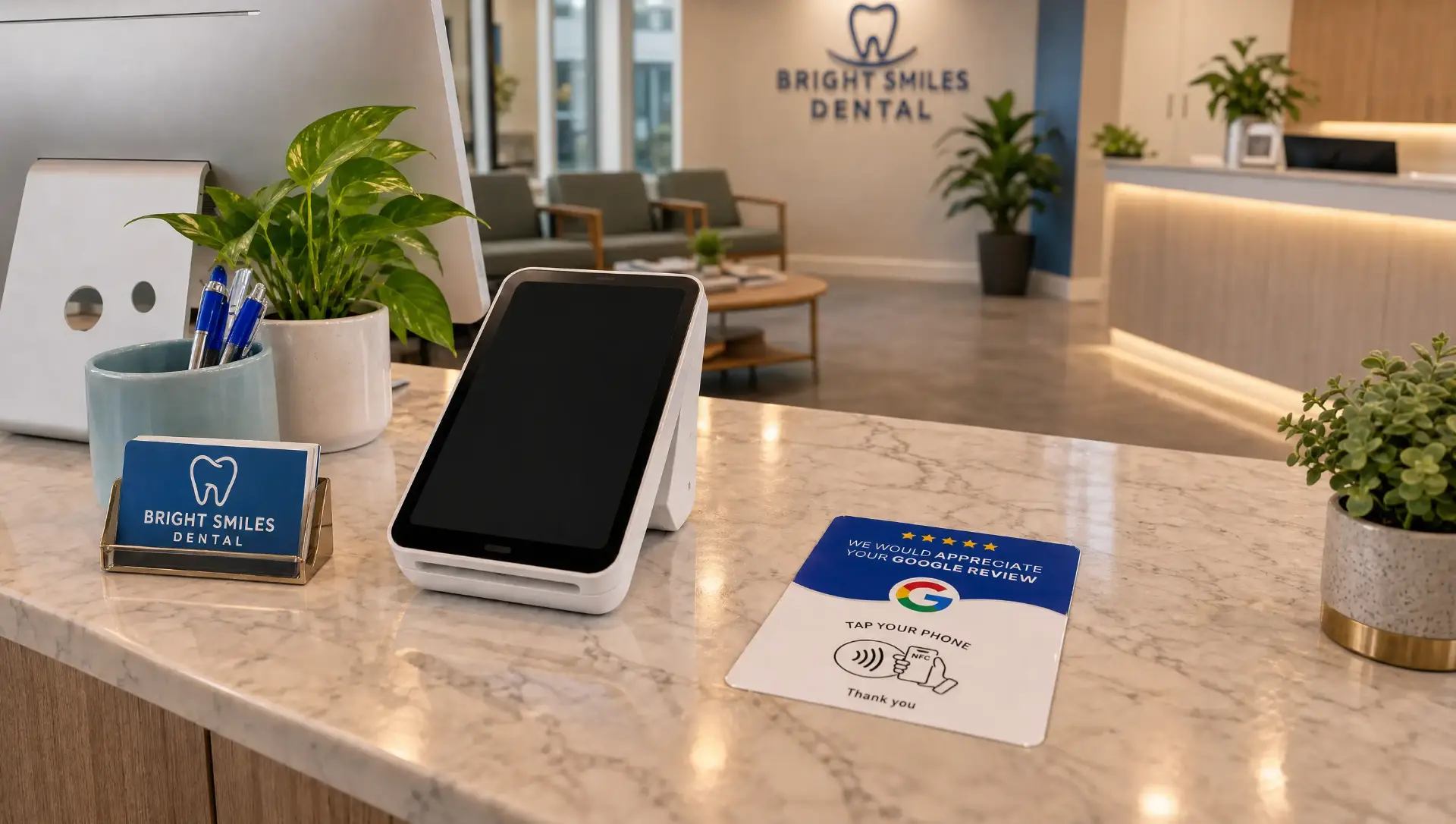Google Review Tap Card at a dental office